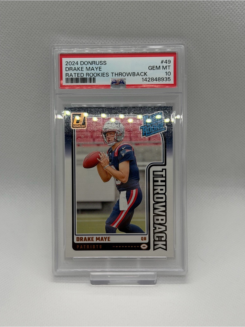2024 Donruss Rated Rookies Drake Maye Throwback ROOKIE CARD PSA 10